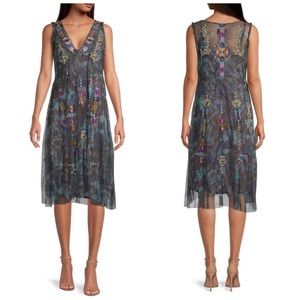 Johnny Was Caddie Embroidered Mesh Dress Small